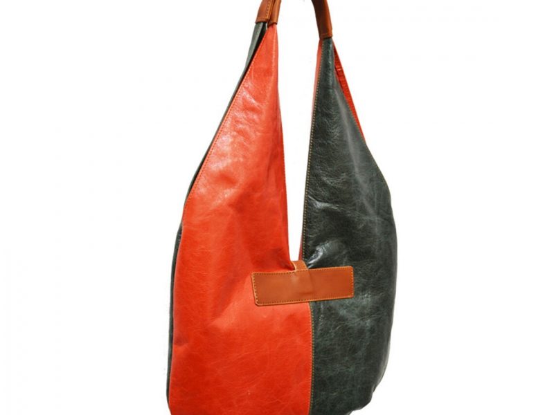 2 colour bag /Leather Bag/Handmade leather bag/shoulder bag /red and green leather bag /handcrafted in london /la rue/distresed leather