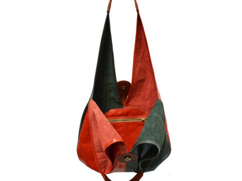 2 colour bag /Leather Bag/Handmade leather bag/shoulder bag /red and green leather bag /handcrafted in london /la rue/distresed leather