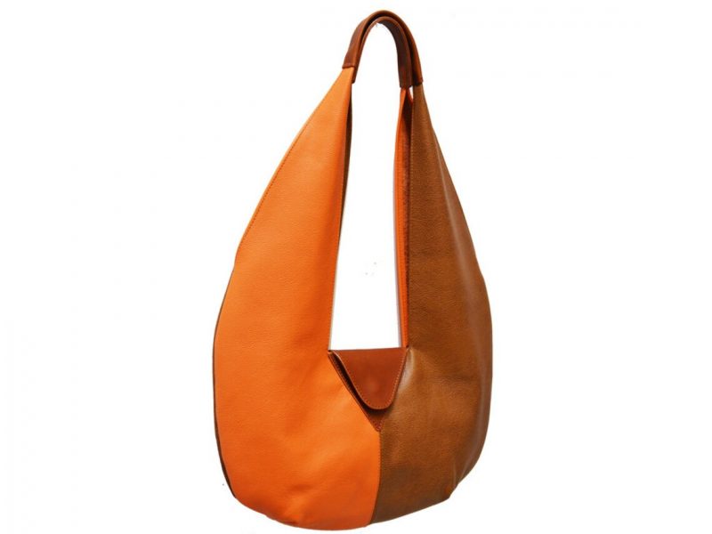 leather shoulder bag orange and brown colour,hand made in london,borsa fatto a mano,hand made in Unite Kingdom/orange shoulder bag/la rue /