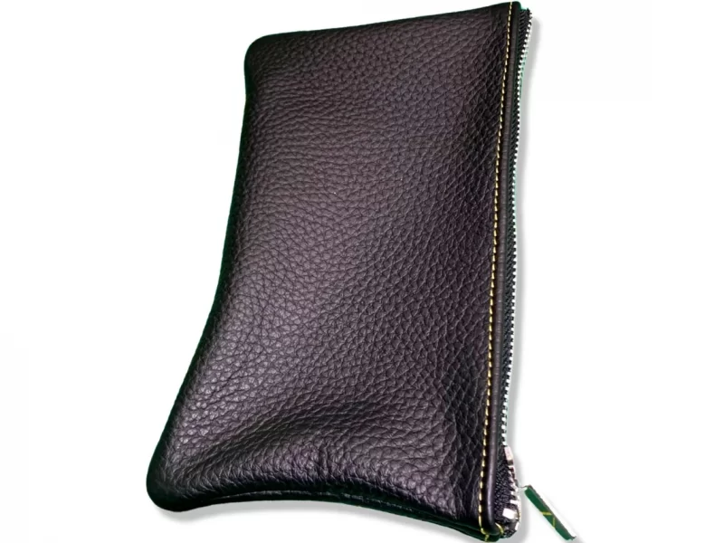 Black leather zip pouch
