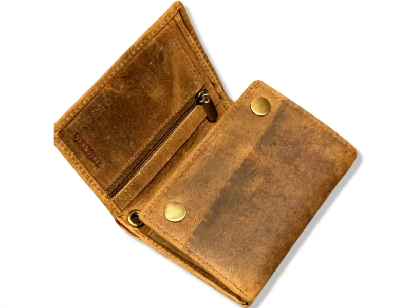 Brown wallet with a chain for coins and cards