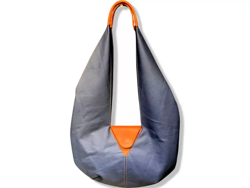 Handmade blue leather shoulder bag