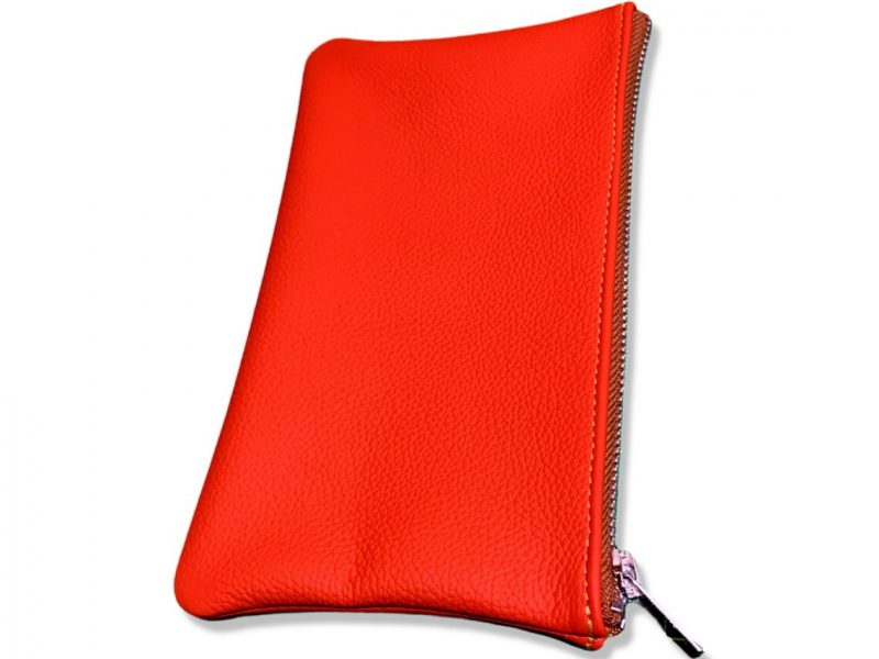 Orange leather zip pouch