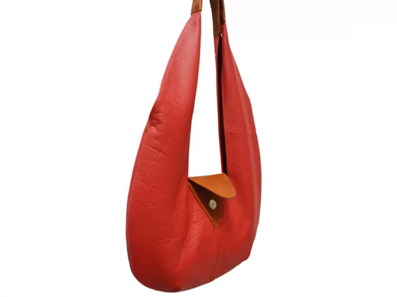 Red and brown leather shoulder bag