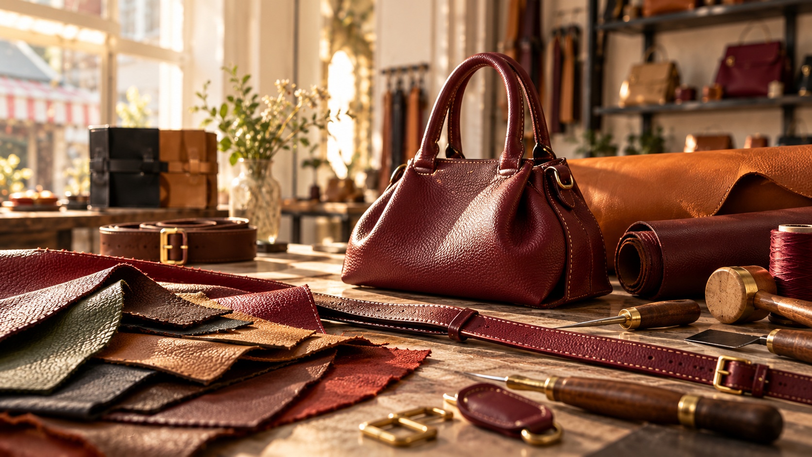 Leather textures and handcrafted accessories