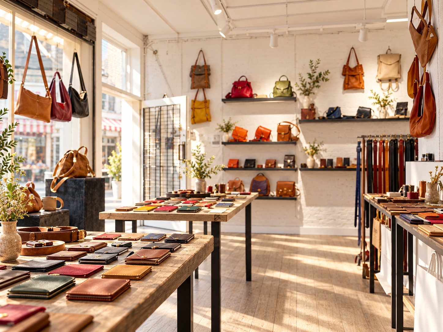 Display of handcrafted leather wallets and card holders